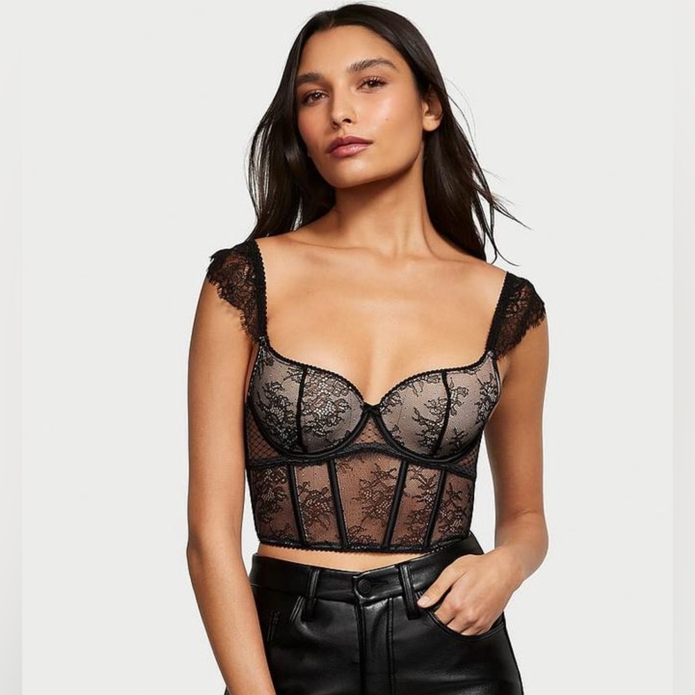 Lace Cap-Sleeve Corset Top